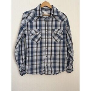 BKE  Shirt Mens Medium Blue Plaid Button Up Western Long Sleeve Cowboy Excellent